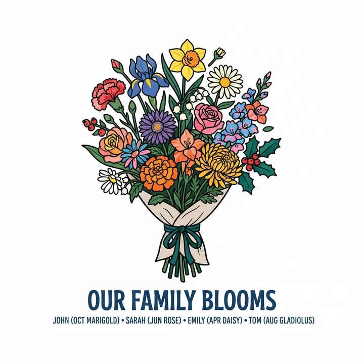 Custom Birth Flower Family Bouquet Poster — Design IA