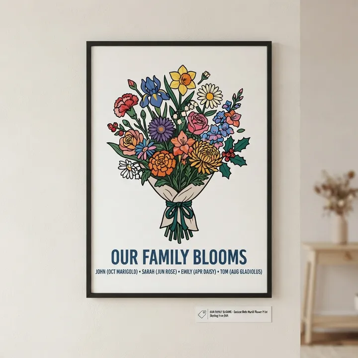 Custom Birth Flower Family Bouquet Poster — Seu resultado