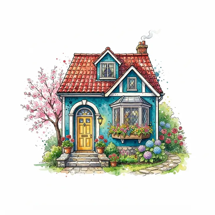 Custom Watercolor House Poster — KI-Design