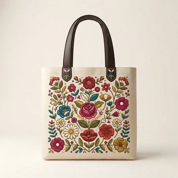 Bolsas de tela con flores bordadas dibujo — Tu resultado