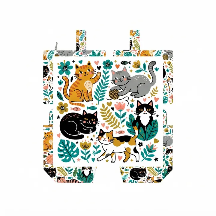 Bolsas de tela con gatos estampados — Diseño IA