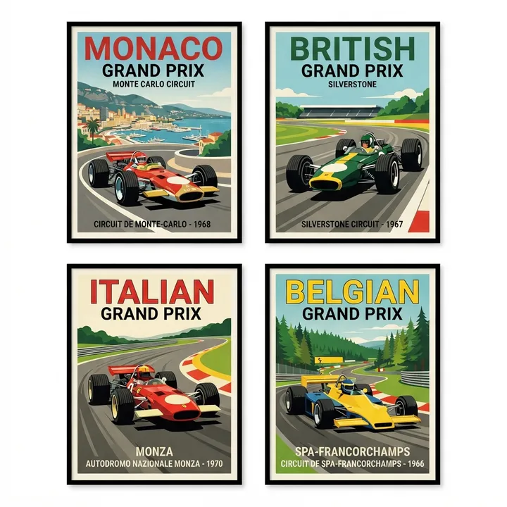 Posters de formula 1 vintage — Diseño IA