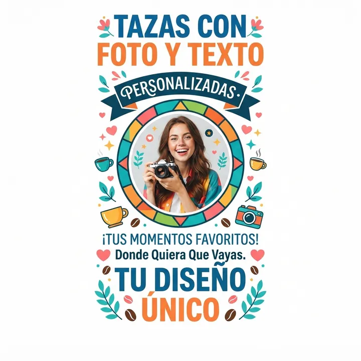 Tazas con foto y texto personalizadas — Diseño IA