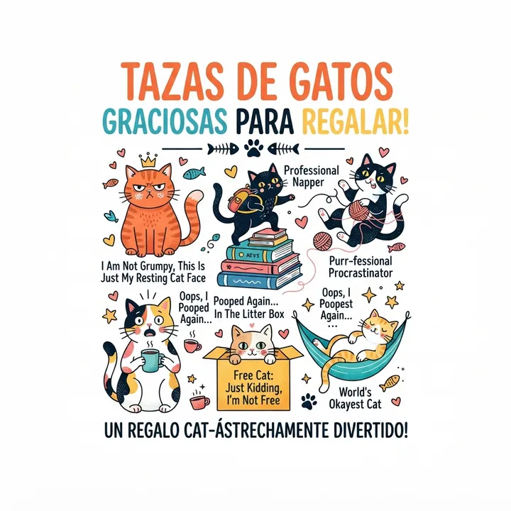 Tazas de gatos graciosas para regalar — Diseño IA