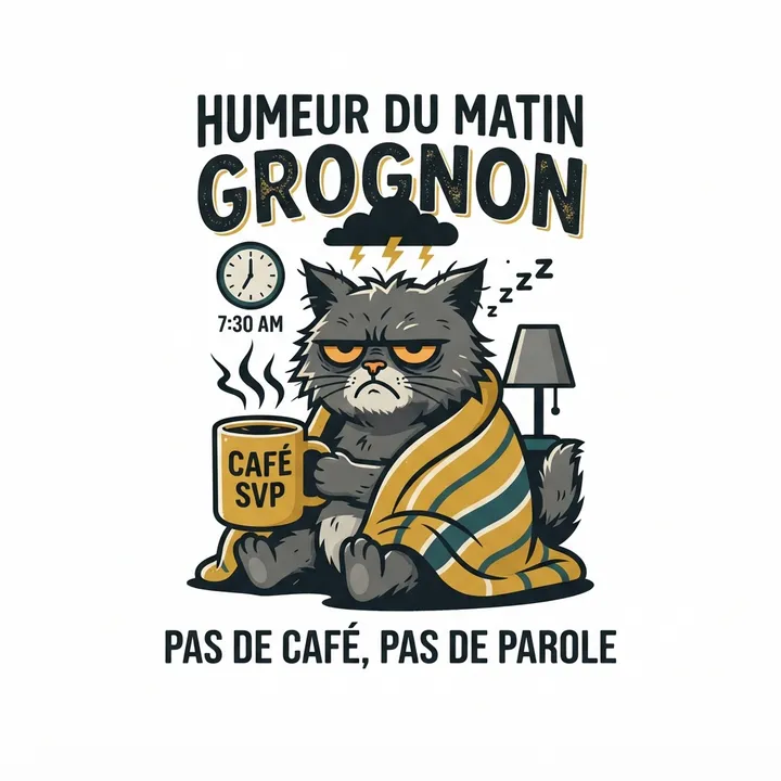 Mug humeur du matin grognon — Design IA