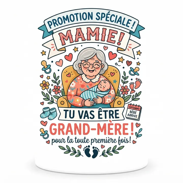 Mug personnalisé annonce grossesse mamie — Design IA