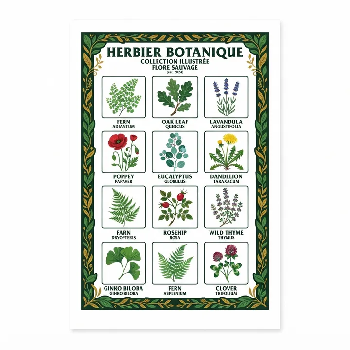 Poster botanique illustration herbier — Design IA
