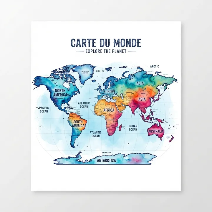 Poster carte du monde aquarelle — Design IA