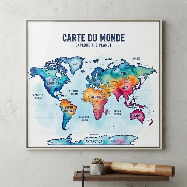 Poster carte du monde aquarelle — Votre résultat