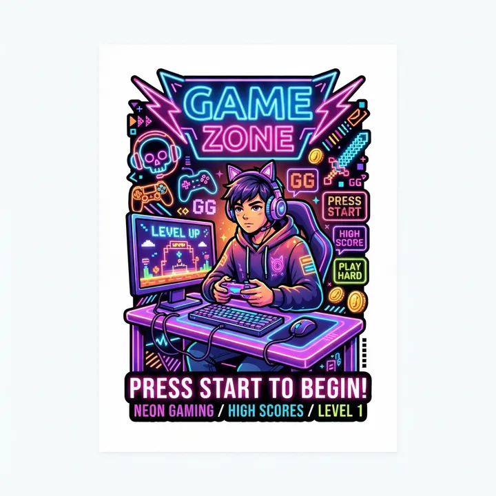 Poster chambre ado gamer neon — Design IA