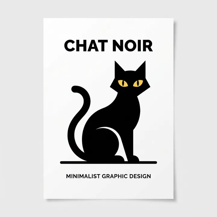 Poster graphique chat noir minimaliste — Design IA