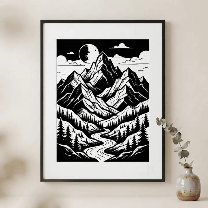 Poster paysage montagne noir et blanc — Votre résultat