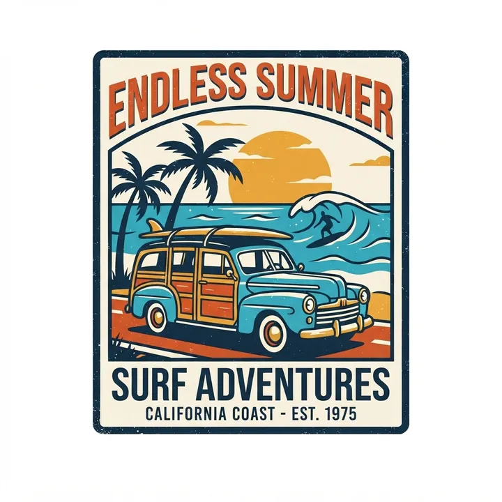 Poster retro decoration surf — Design IA
