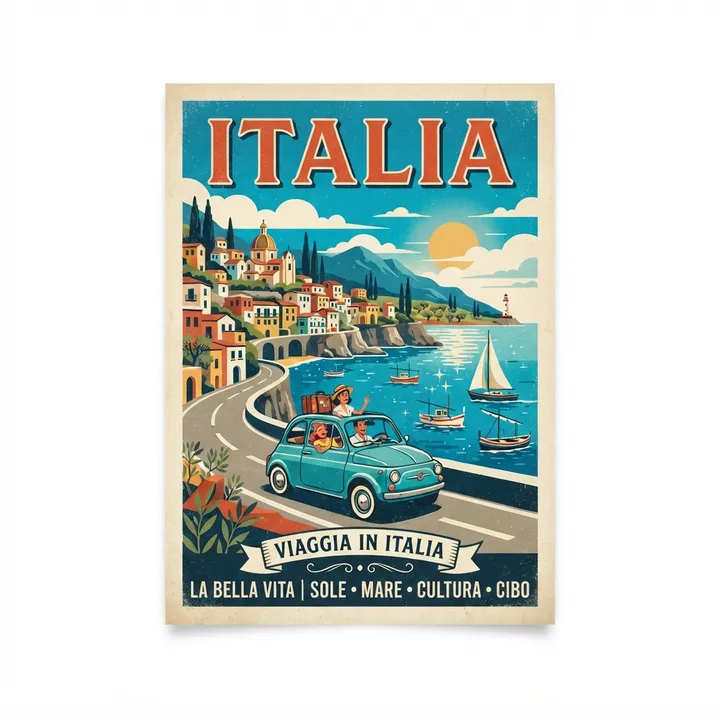 Poster vintage voyage retro italie — Design IA