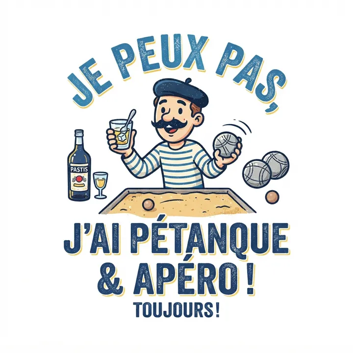 T-shirt humour petanque et apero — Design IA