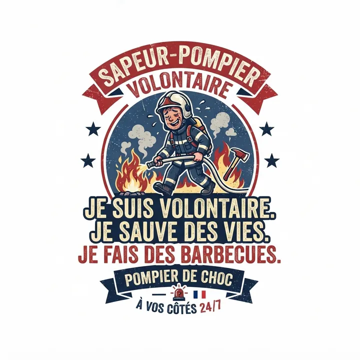 T-shirt humour pompier volontaire — Design IA