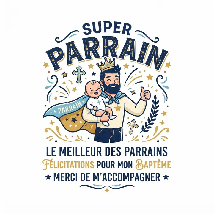 T-shirt super parrain cadeau bapteme — Design IA