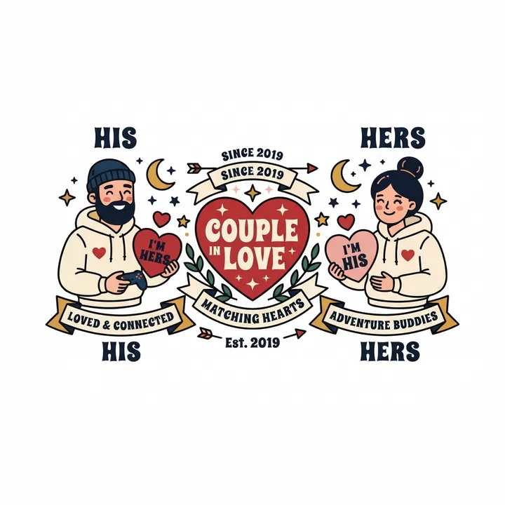 Felpe coordinate coppia amore — Design IA