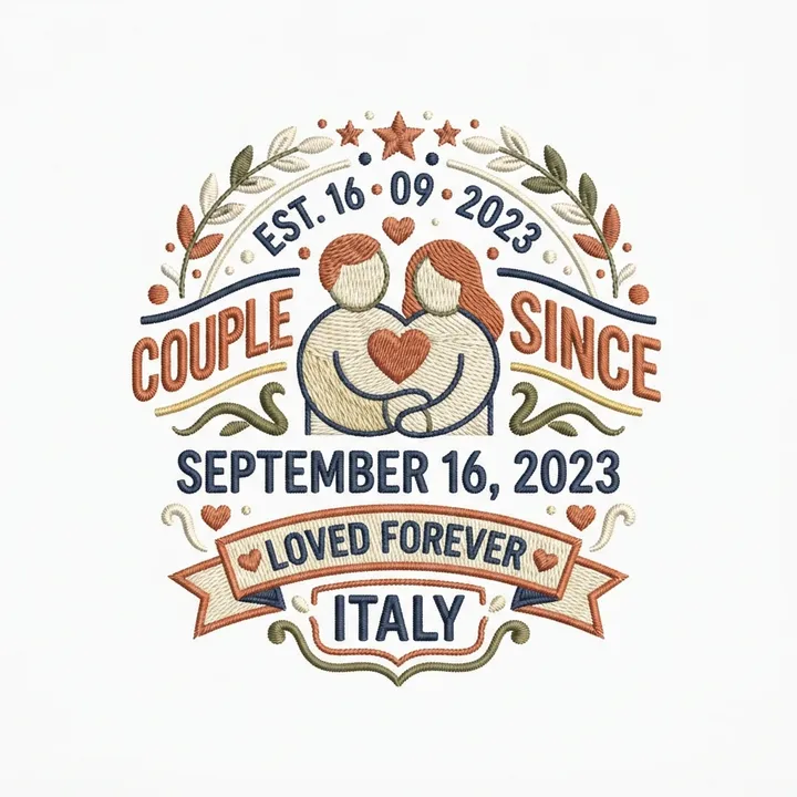 Felpe ricamate coppia con data — Design IA
