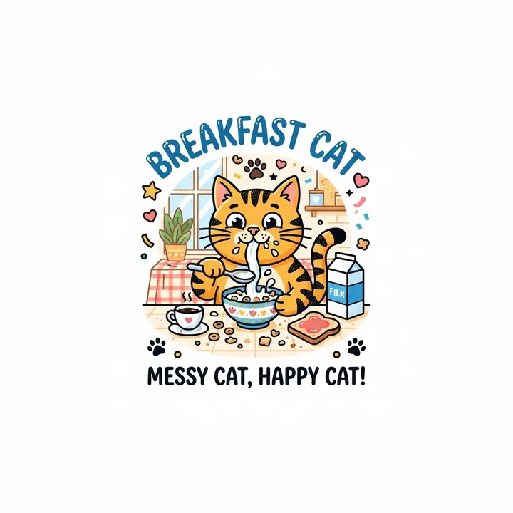 Tazza per colazione gatto divertente — Design IA