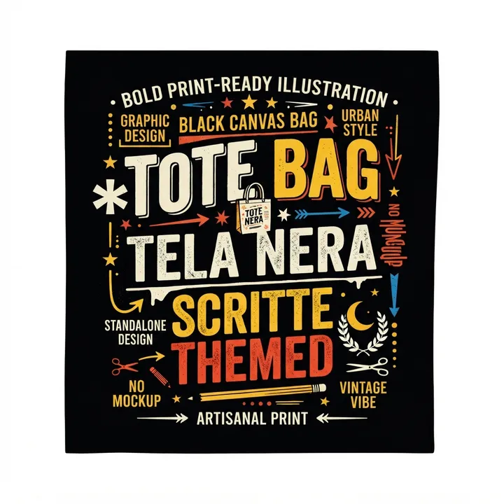 Tote bag tela nera scritte — Design IA